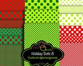 Polka Dot Holiday backgrounds, set 8, Christmas polka dot digital backgrounds, printable polka dot backgrounds for Christmas set of 15 Il_170x135