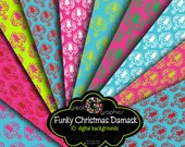 Christmas backgrounds, digital Christmas damask printable Backgrounds sheets, hot pink, lime, aqua holiday damask backgrounds Il_170x135