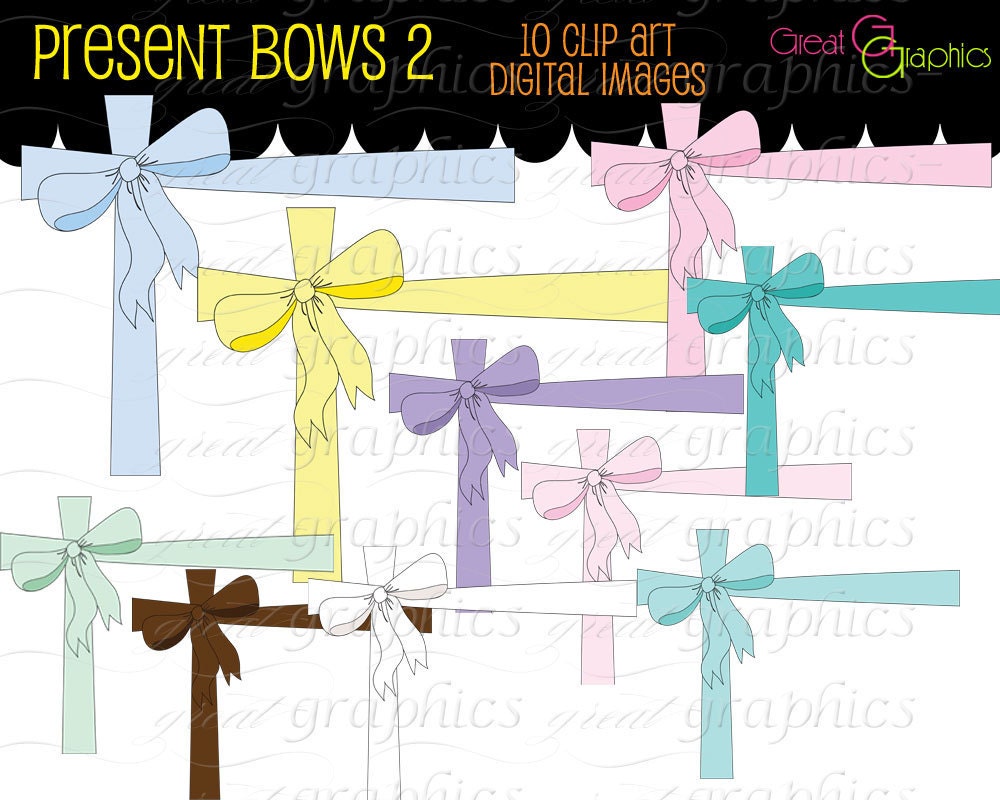Present bow clip art, printable package bow clip art, pastel bow digital clip art for baby showers, weddings, scrapbooking Il_570xn