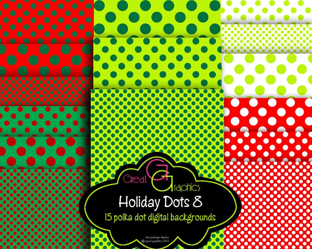 Polka Dot Holiday backgrounds, set 8, Christmas polka dot digital backgrounds, printable polka dot backgrounds for Christmas set of 15 Il_570xn