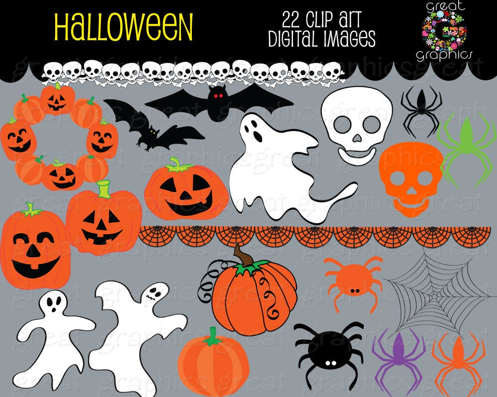 Halloween Clip Art, printable halloween digital clip art, clip art ghosts, bats, jack o'lanterns, pumpkins, spider digital clip art Il_570xn