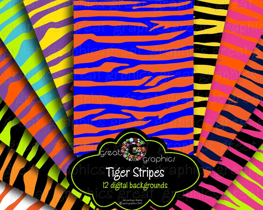 Tiger Stripe Animal Print Digital Paper Animal Paper Digital Tiger Stripe Background Printable Instant Download Il_570xn