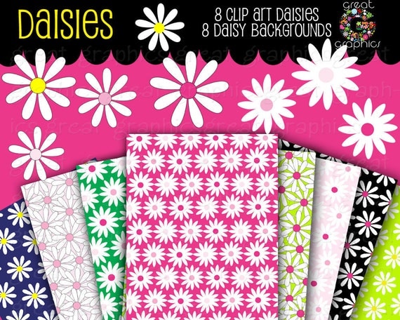 Daisy Digital Paper Flower Paper Daisy Digital Clip Art Printable Clipart Flower Party Invitation Clip Art - Instant Download Il_570xn