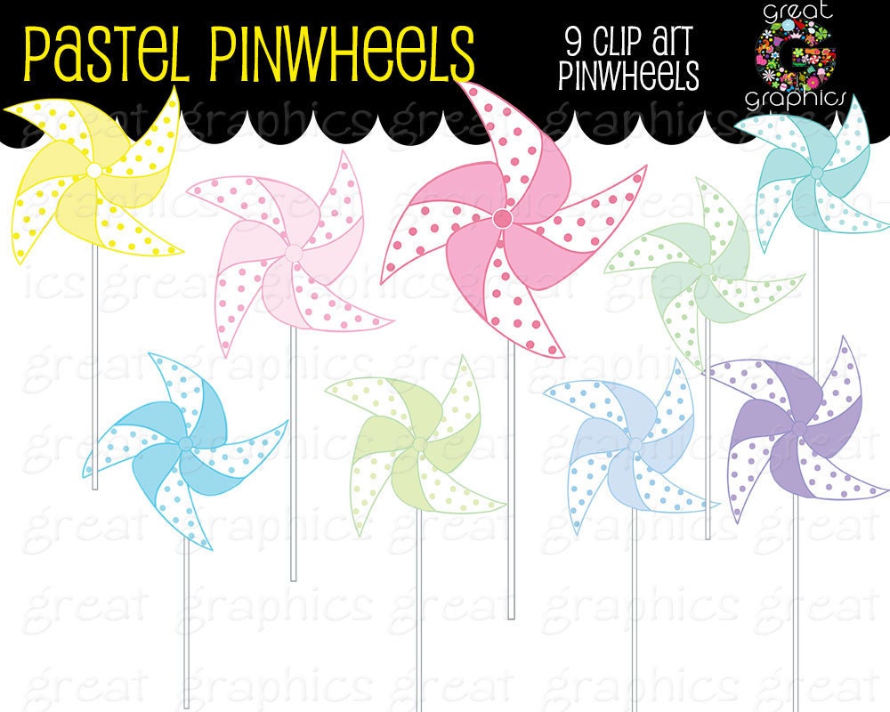 Pinwheel Clip Art, Pastel Pinwheel Clip Art, Pinwheel Digital Clip Art, Printable Polka Dot Pinwheel Clipart Il_570xn