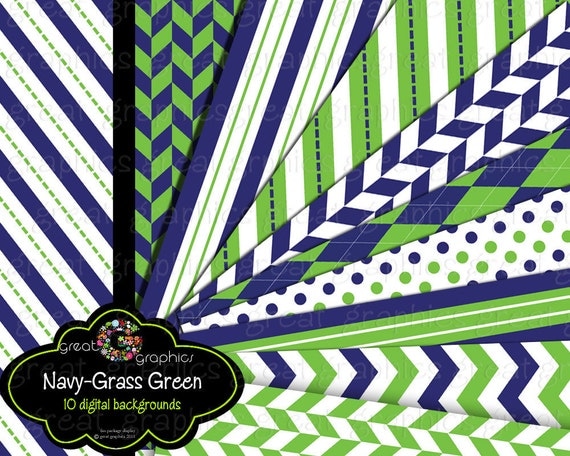 Navy and Green Digital Paper Navy Blue and Green, Green and Navy Digital Background Printable Paper Instant Download Il_570xn