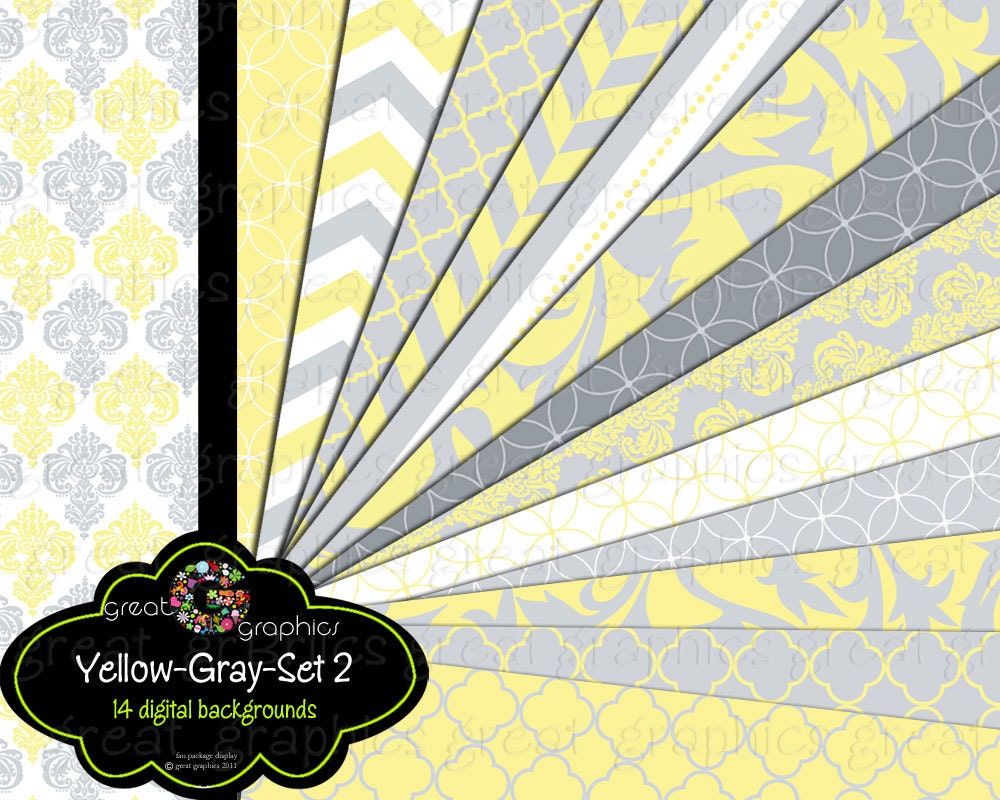 Yellow and Gray Paper Digital Paper Wedding Paper Baby Shower Paper Gray and Yellow Party Paper Instant Download Il_570xn