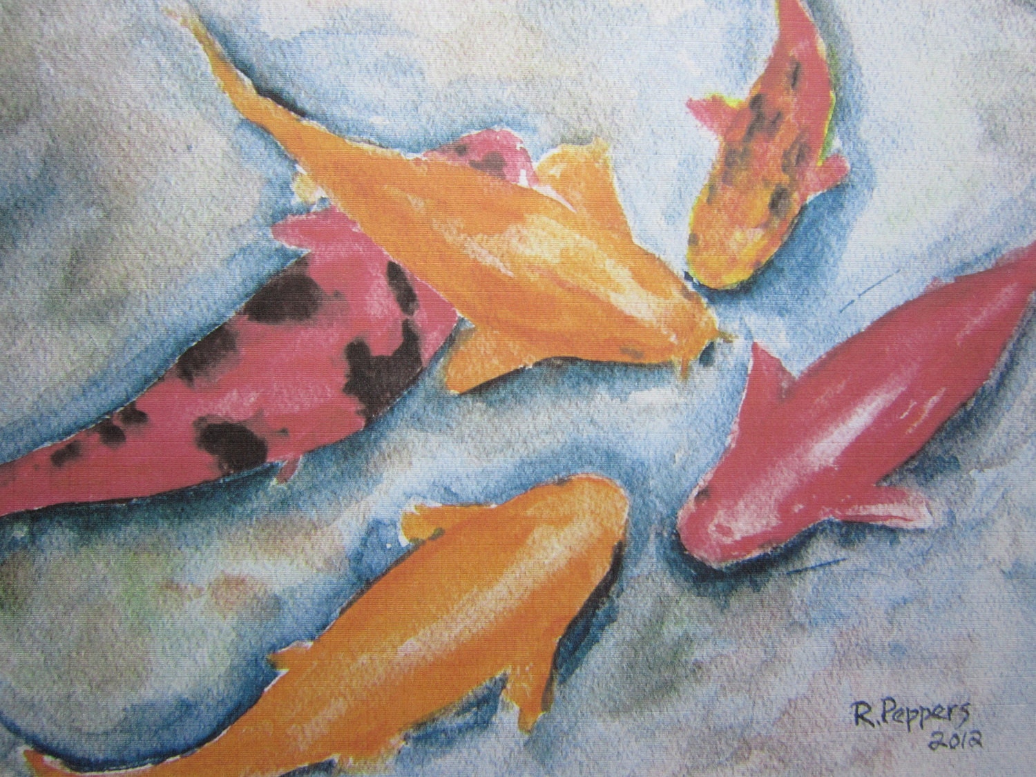 Koi, Print of Original Watercolor Painting matted 8x10 and ready to frame 11x14.