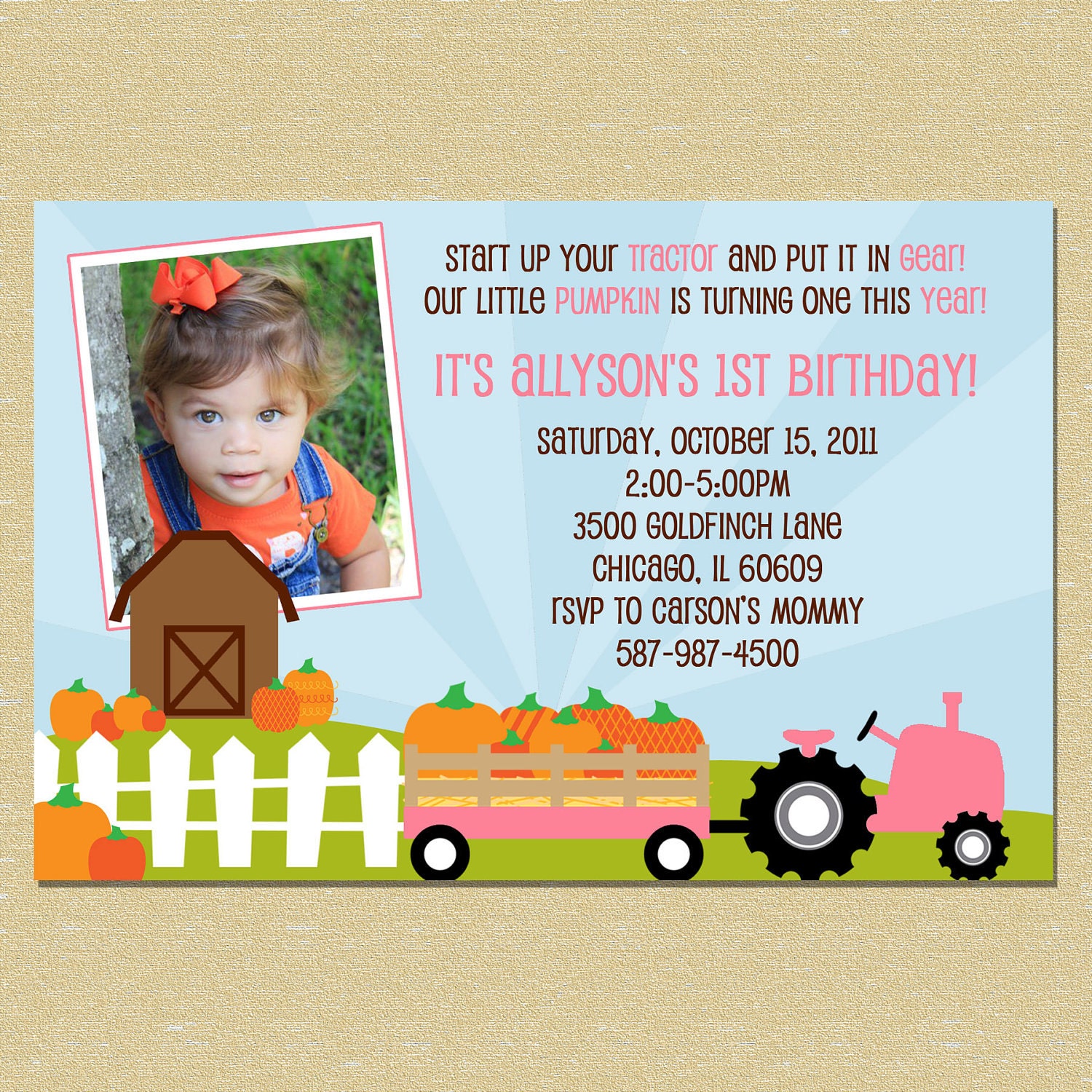 Fall Tractor Pumpkin Patch (Any Age - Boy or Girl - Text Customizable-With/Without Photo) Il_570xn