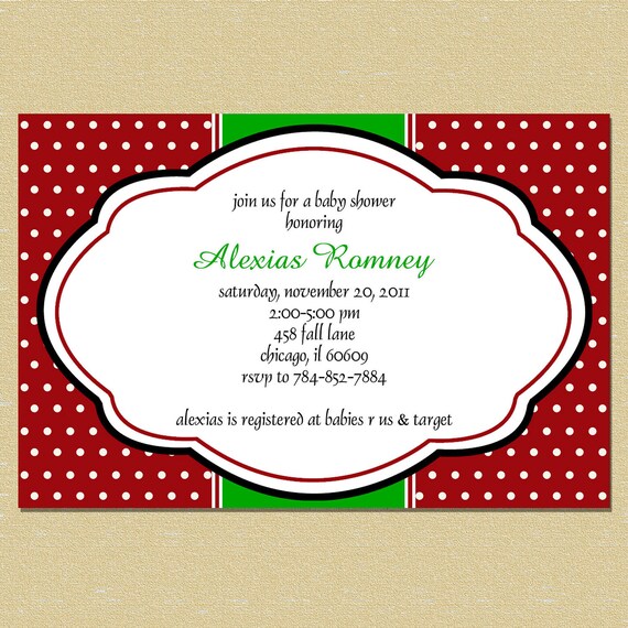Christmas Red & Green Damask Bridal or Baby Shower Invitation Il_570xn
