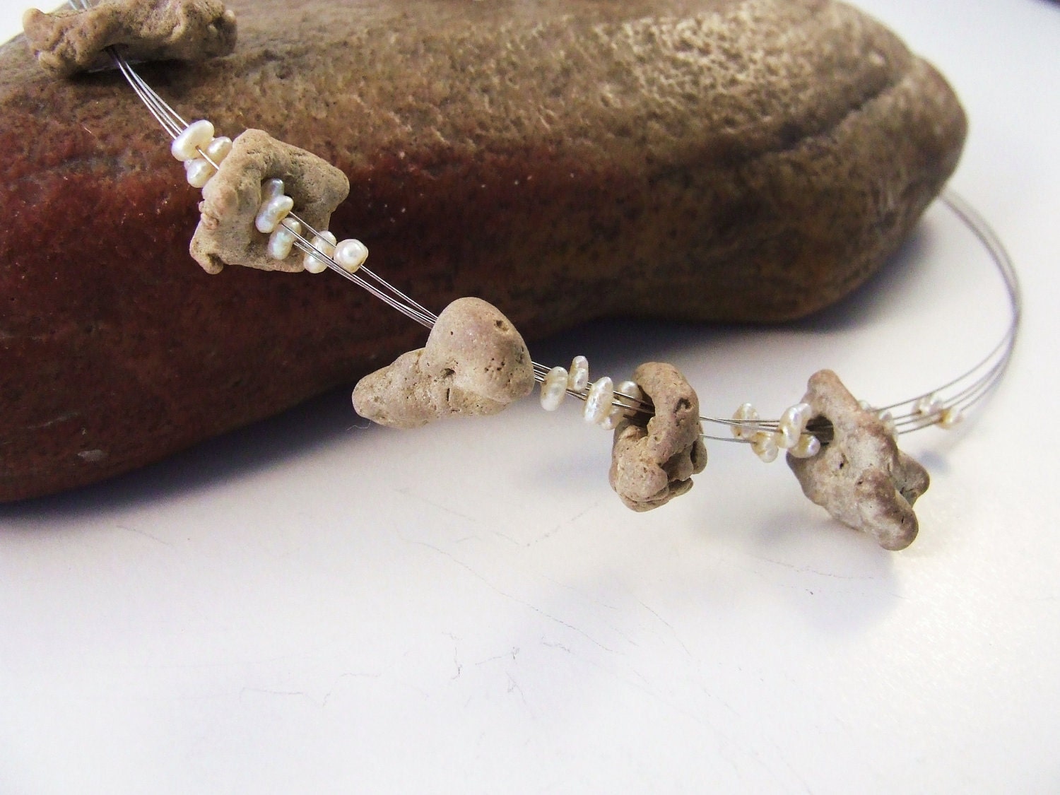 Stones & Pearls Necklace, unique valentine gift, ready to ship, june birthday stone, natural,  birthday gift