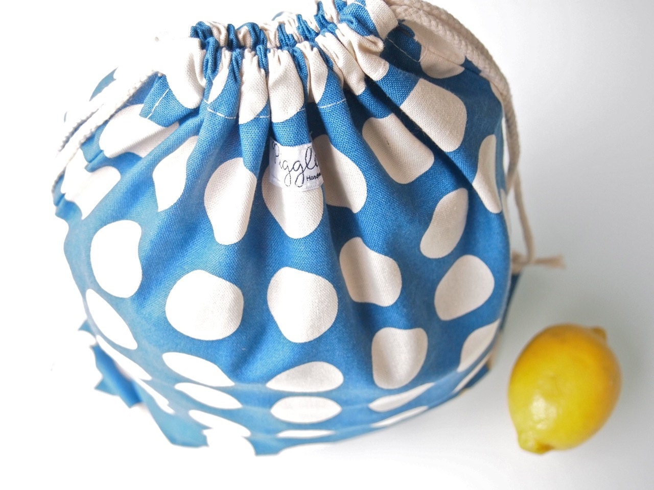 Large Drawstring Bag / Library Bag - Large Dots (Blue)