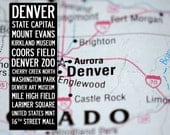 Denver Bus Scroll -  Subway Art - Custom hand painted and distressed on high quality artist canvas, ready to hang 22" x 59"