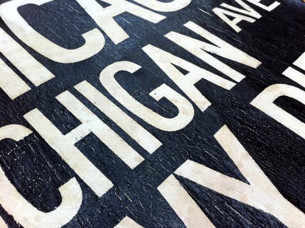 CHICAGO BUS SCROLL - Subway Art, Tram Scroll, Destination Roll - Hand painted and distressed on artist canvas, ready to hang 22" x 59"