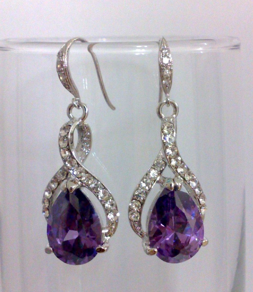 PREORDER - Purple Amethyst Wedding Earrings, Oval Teardrop Bridal Jewelry, Bridesmaids Accessories, PURPLE TWIRL
