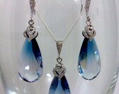 Navy Blue Ombre Jewelry, Something Blue Bridal Necklace, Beach Wedding Party Earrings, OCEAN BLUE SET