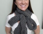 Hand-crocheted steel grey soft & sumptuous unisex tasseled scarf FREE SHIPPING