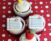 Fondant Teacher Gift Pencil, Apple and Paper Toppers for Cupcakes, Cookies or other Treats