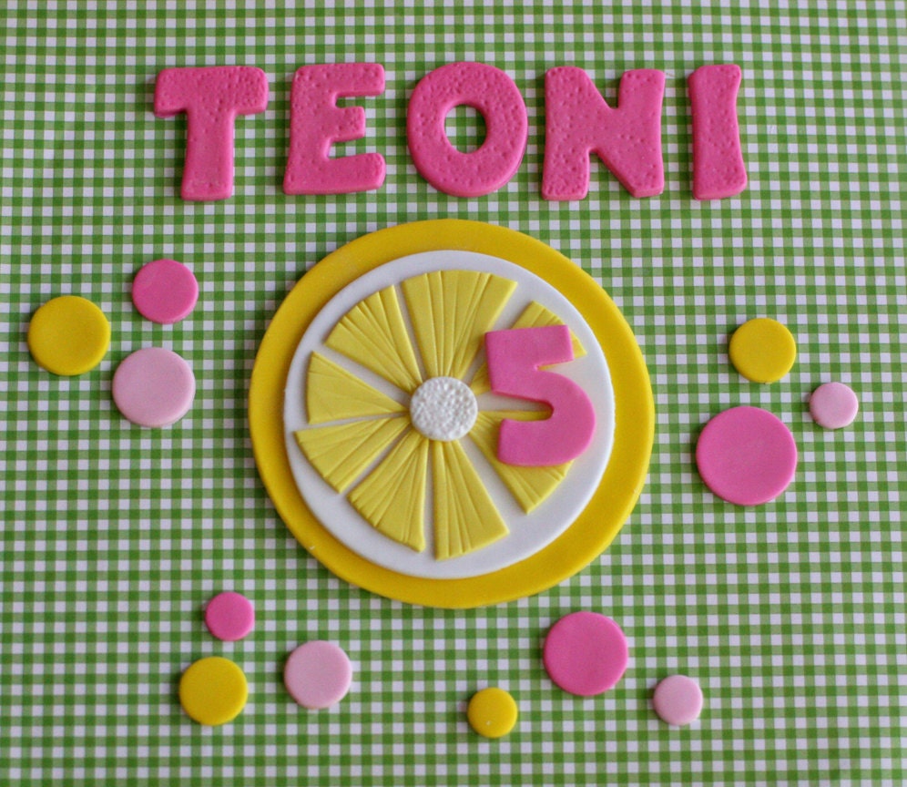 PInk Lemonade Lemon Cake Topper, Polka Dots and Name Cake Decorations Perfect for a Smash Cake or Birthday Cake