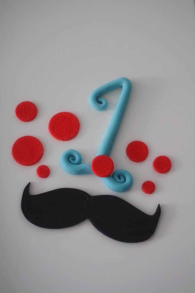 Fondant Mustache Cake Topper, Big Fancy Age, and Polka Dots perfect for a Smash Cake or Birthday Cake