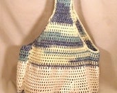 Crochet Blue White and Cream Cotton Market Tote Bag - "Partly Cloudy"