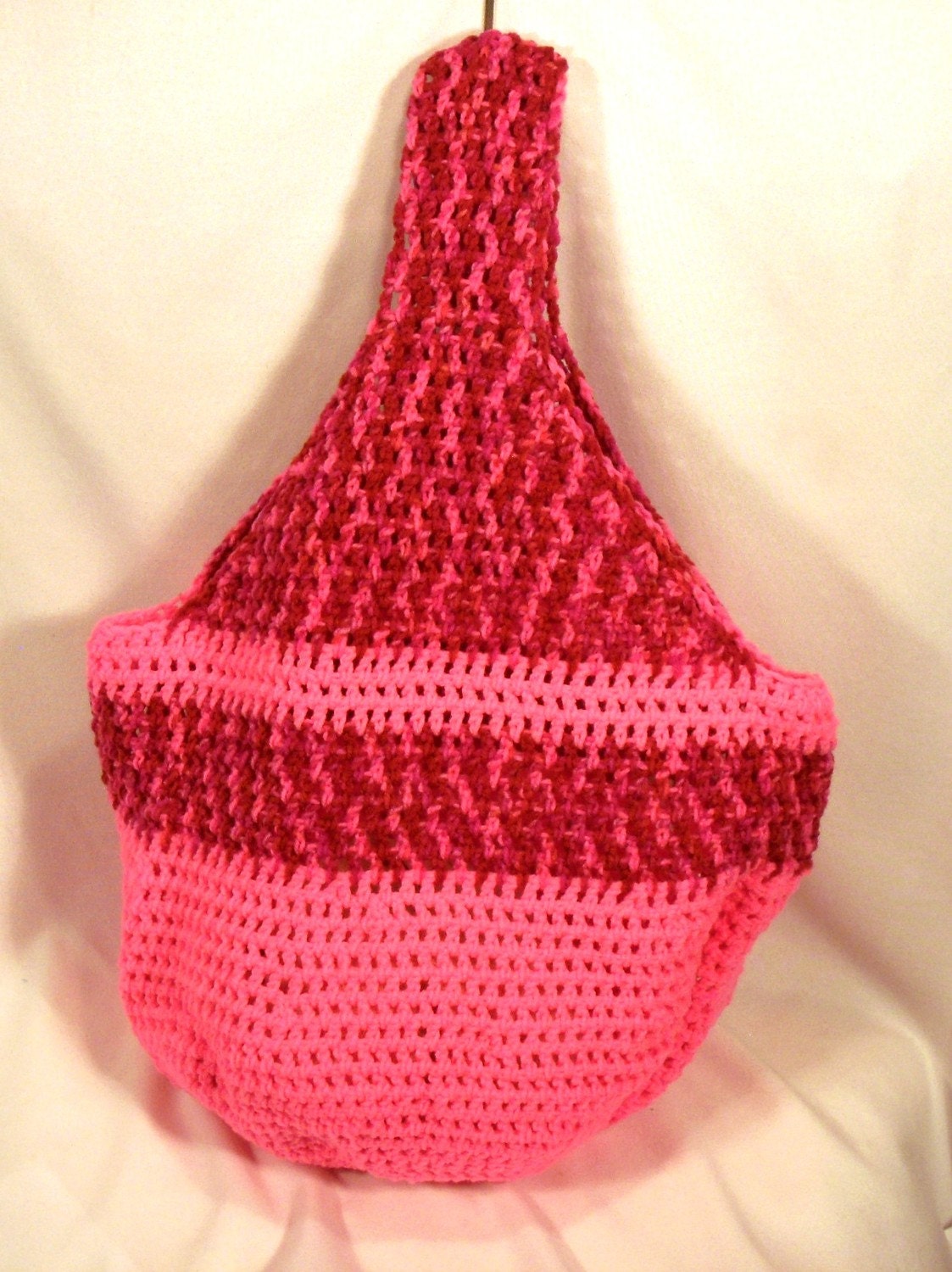 Crochet Red and Pink Market Tote Bag