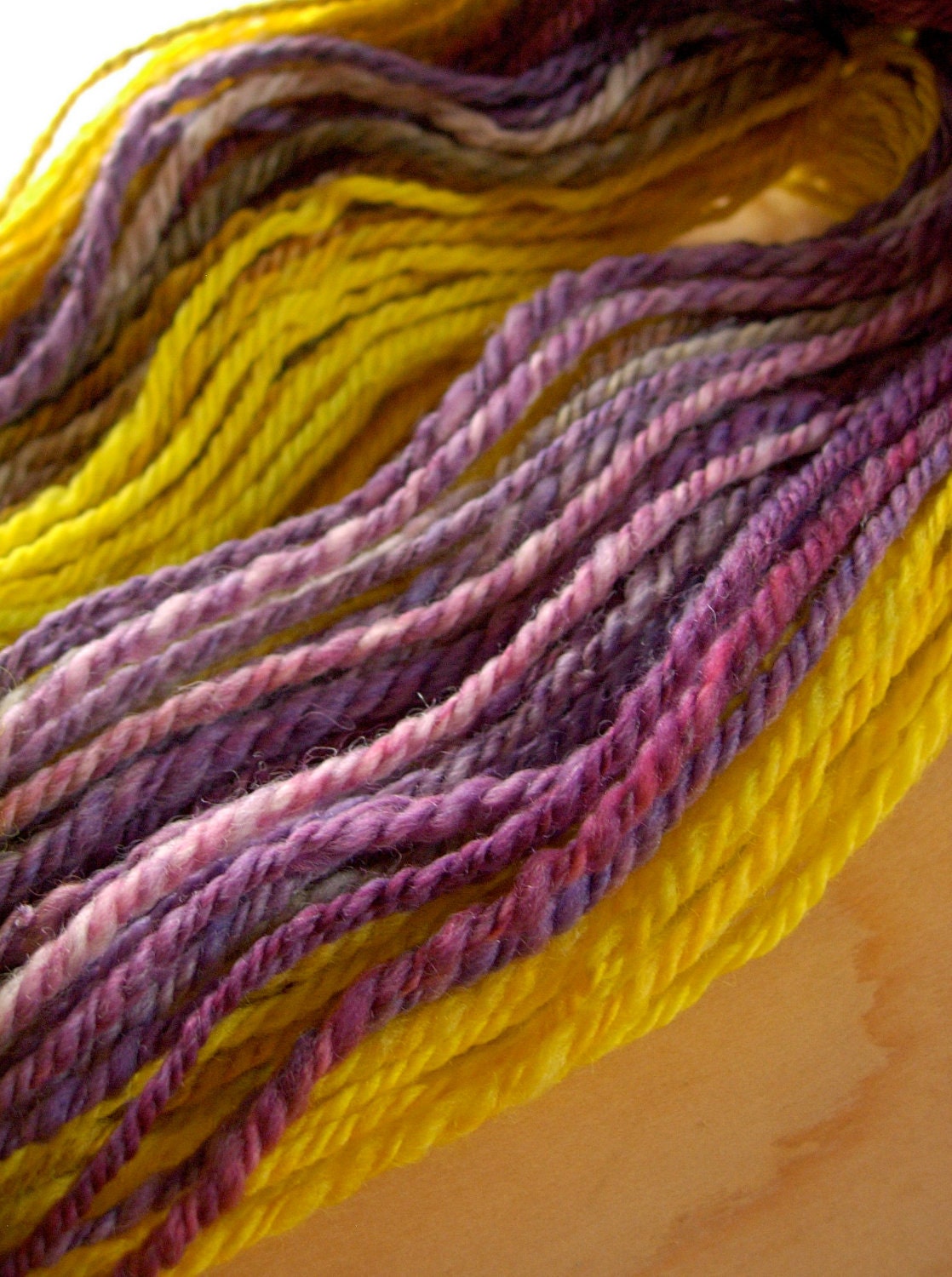Handspun Yarn - Happy, Falkland wool, organically hand dyed, navajo plied, 3-ply, worsted weight