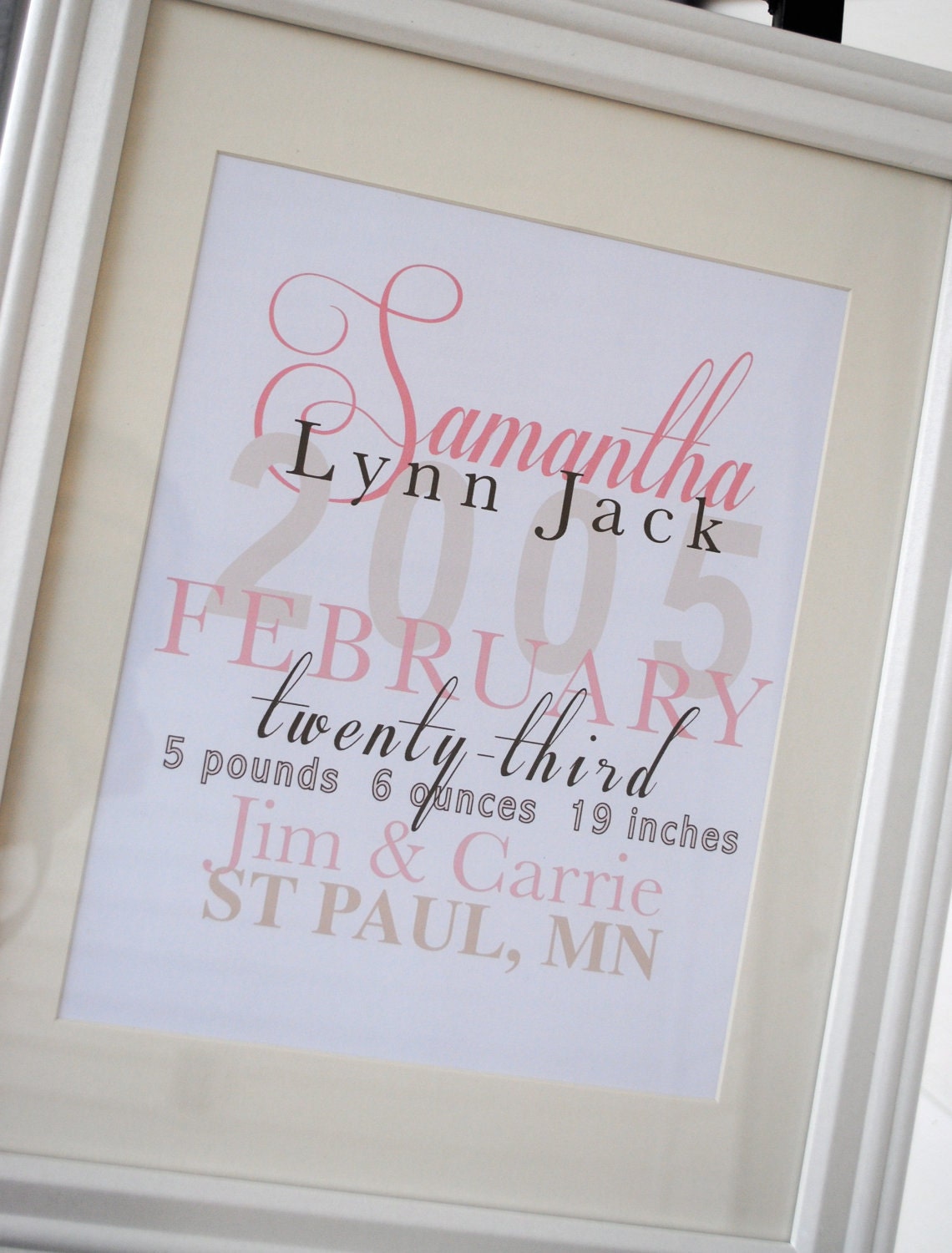 FRAMED Personalized Baby Stats - "The Samantha"
