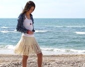 Cream Hand Knit Skirt, Womens Crochet Skirt, Lace Knit Skirt