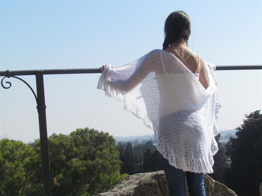 Spring Scarf Rustic Crocheted white Wrap Shawl wedding accessory