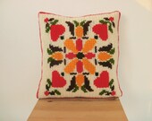 Embroidered Pillow Cover Hearts and Flower
