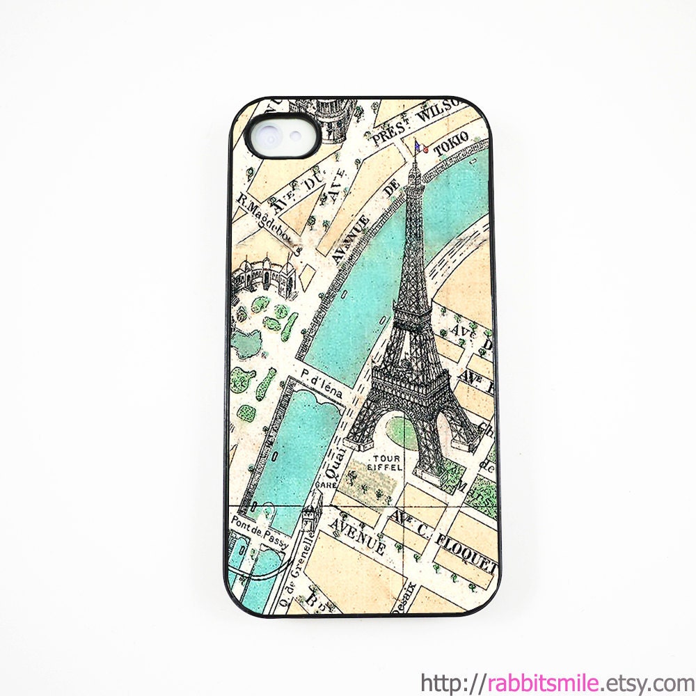 iPhone 5 Case, iPhone 4 case, iPhone 4s Cover , Hard Plastic iphone 5 Cover, cases -- Vintage Paris Map - eiffel tower