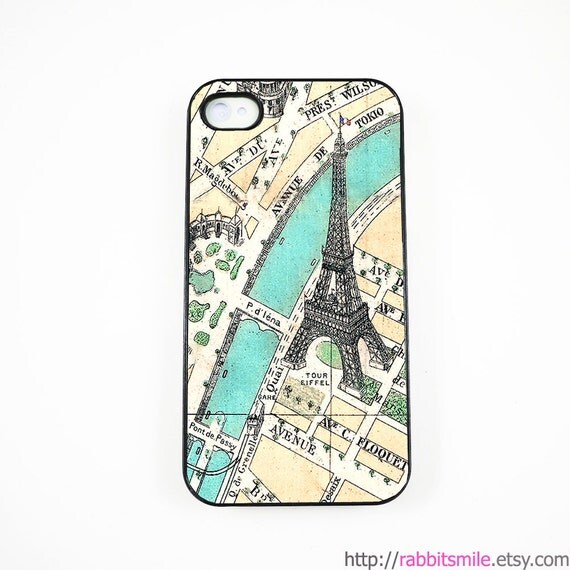 iPhone 4 Case, iPhone 4s Case, iPhone 4 Cover, Hard iPhone 4 Case, iPhone case -- Vintage Paris Map - eiffel tower