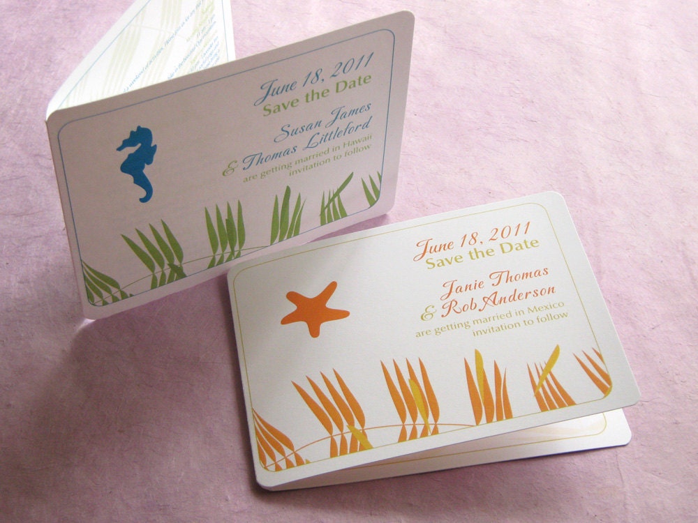 Beach Starfish or Seahorse Save the Date - Folded Destination Wedding
