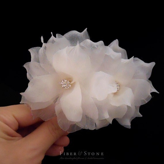 Pure Silk Wedding Headpiece with Swarovski Crystals, Ivory, White Wedding Reception Hair Flowers, Wedding Hairpiece Hair Accessories,