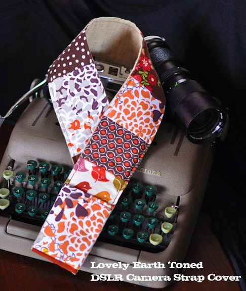 DSLR Padded Camera Strap Cover Earth Toned Prints-Made to Order-OOAK