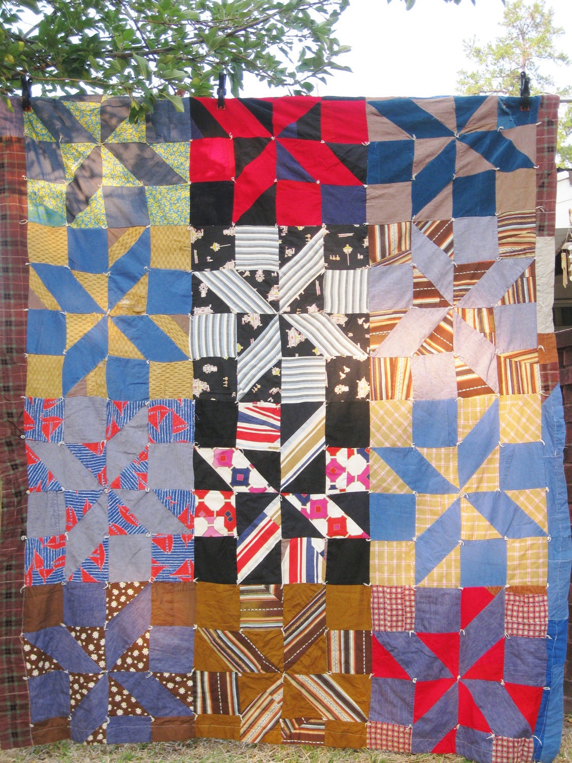 Primitive Southern Whirligig Scrap Vintage 2-Sided Quilt - Fabulous