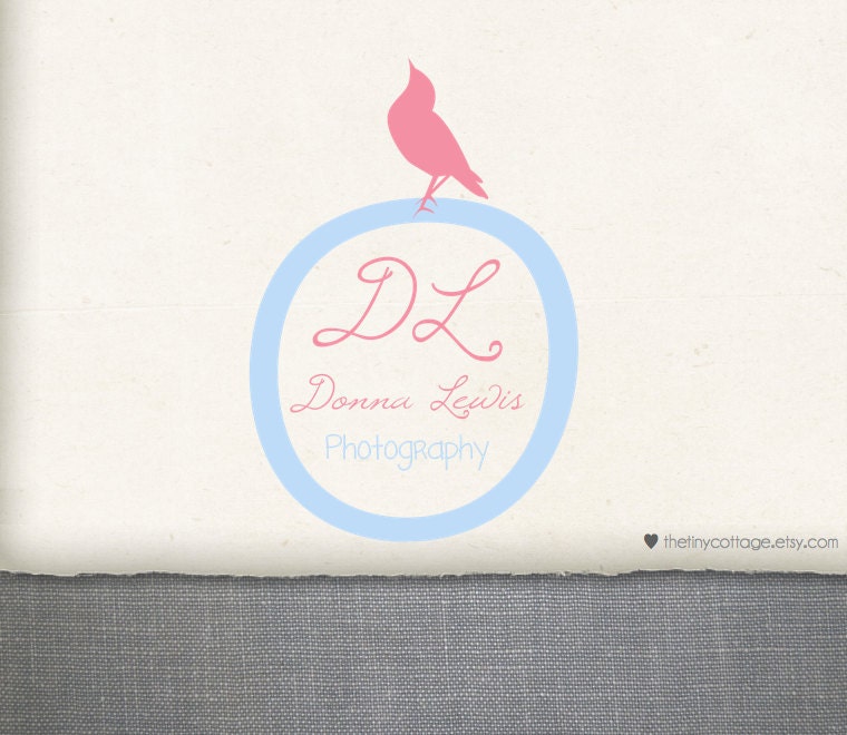 Premade Logo Design and Watermark - Little Pink Bird on Frame (No.227)