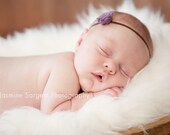 NEW-Petite Lavender Felt Flower on a Skinny Stretch Elastic Headband-Newborn/Baby/Toddler/Girl/Adult