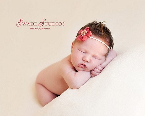 Baby Girl Headband-Newborn Headband-Victorian Fabric Flower on a Skinny  Headband-Photo Prop