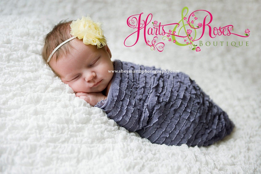 Newborn Headband..Baby headband..Yellow Shabby Flower on a Skinny Headband..Baby Girl Headbands..Photo Prop