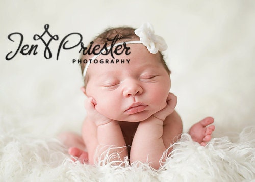 White Flower on Skinny Headband..Baby Headband..Newborn Headband..Girl Headband..Christening.Baptism