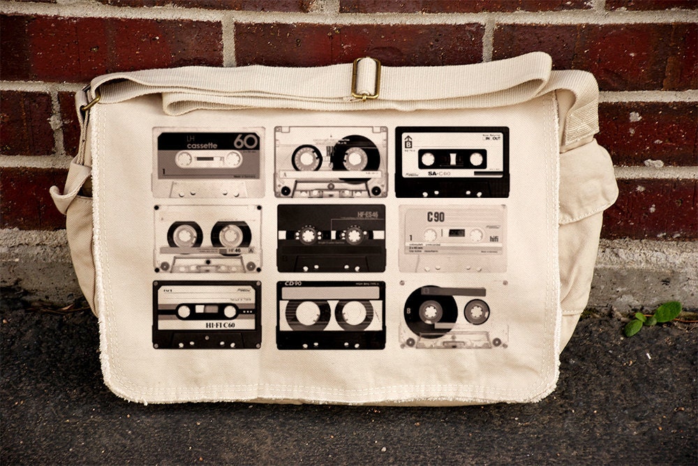 Old Cassette Tapes - Khaki Canvas Messenger Bag