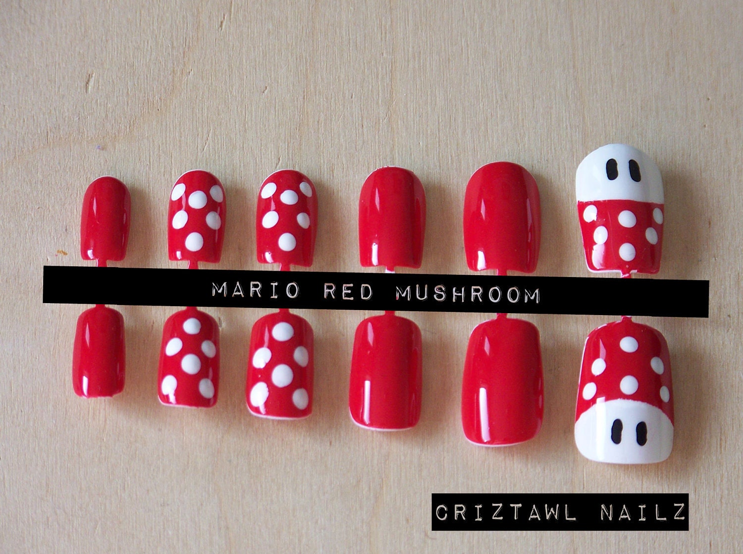 Inspired by Mario Red Mushroom -- Nail Art Set