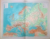 Antique Map of Europe Physical - 1891 Large map of Europe
