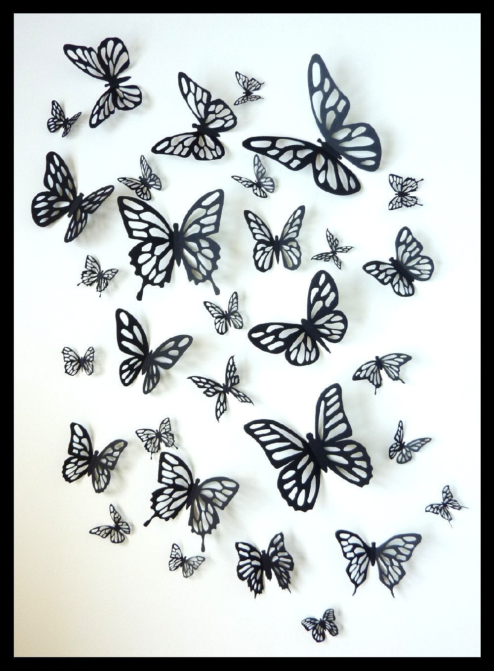 3D Wall Butterflies - 80 Black Different Butterfly for your Nursery, Home Decor