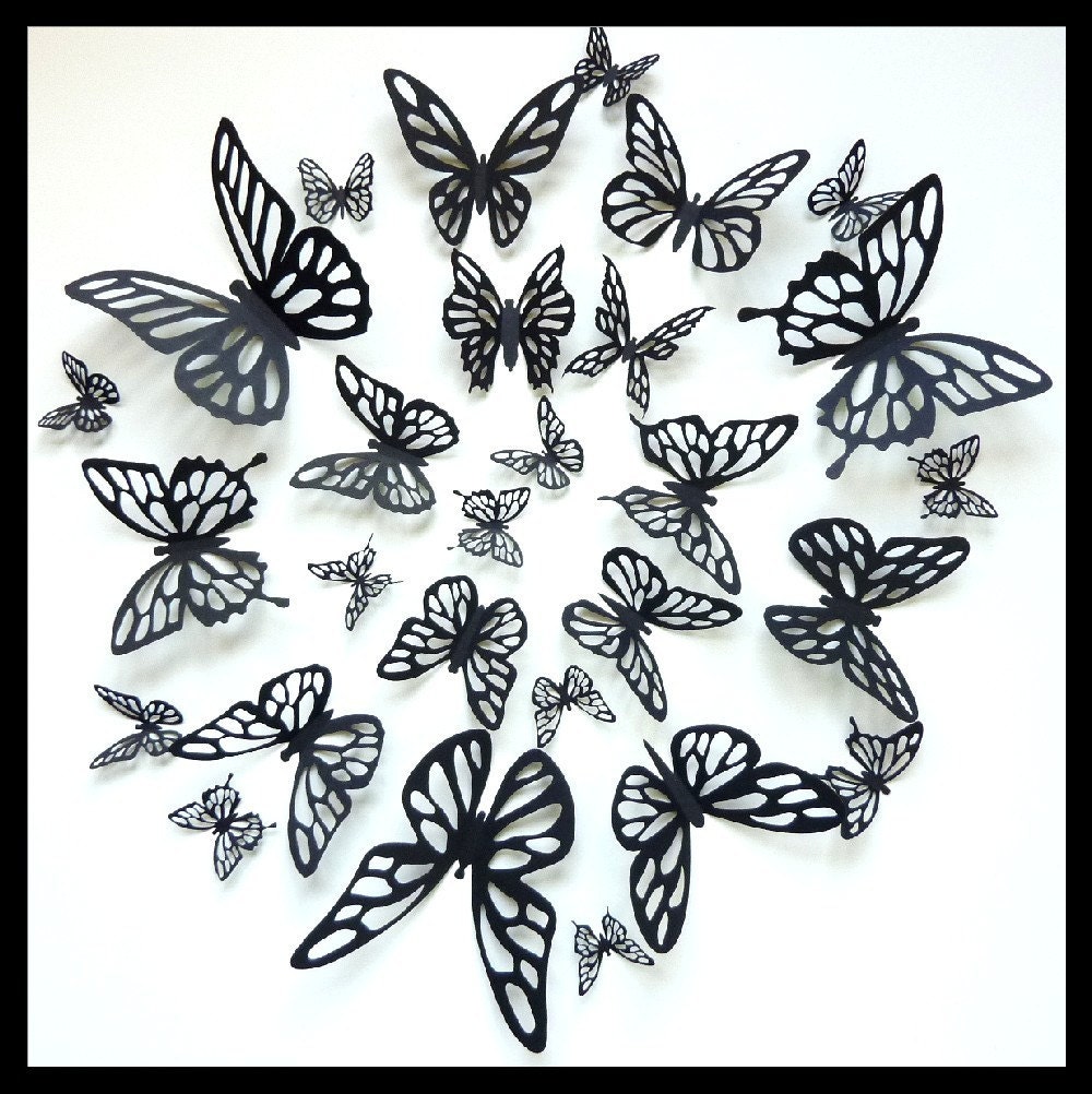 3D Wall Butterflies - 30 Black Butterflies for your Home Decor, Nursery