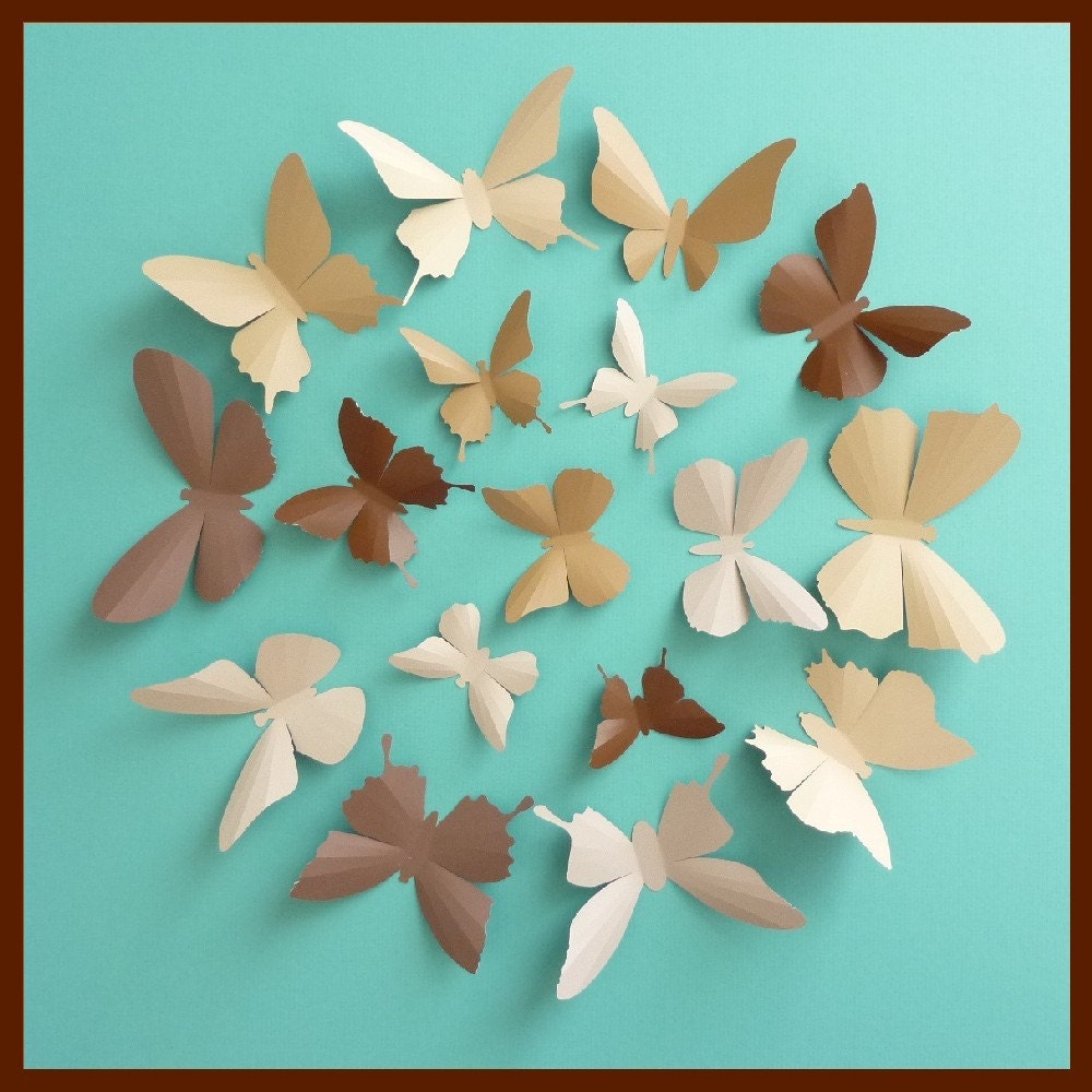 3D Wall Butterflies - 30 Chocolate, Camel, Tan, Brown Butterfly Silhouettes, Home Decor, Nursery