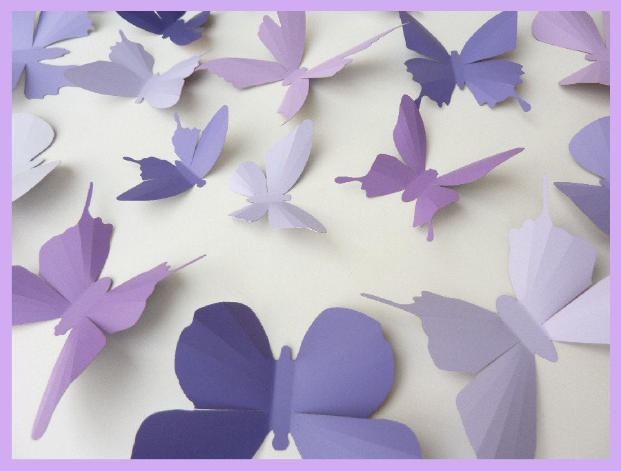 3D Wall Butterflies - 30 Lavender, Purple, Eggplant Butterfly Silhouettes, Nursery, Home Decor, Wedding