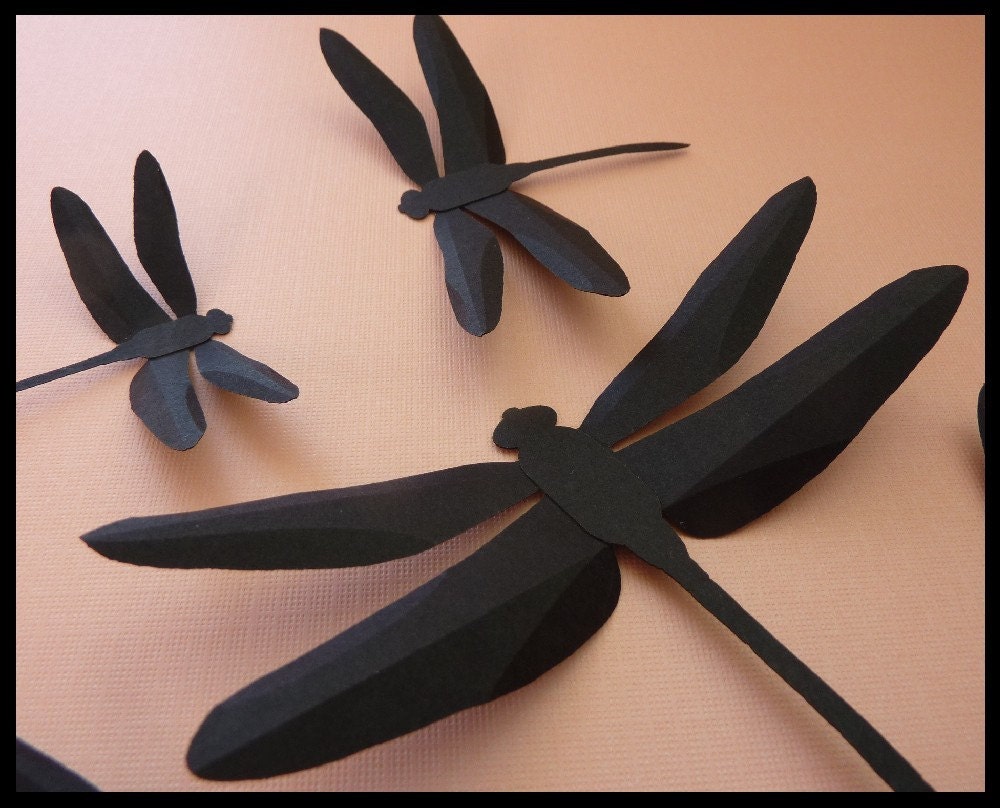 3D Wall Dragonfly - 20 Assorted Black Dragonflies Silhouettes
