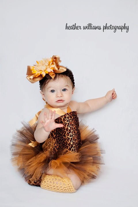 Baby Girl Toddler Cheetah Print Tutu Costume for Halloween, Parties, 0-24 Mos up to 19" Waist